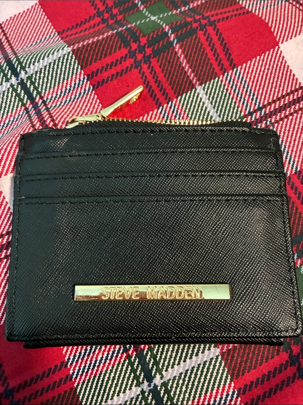 Steve Madden Black Card Case with Gold Plate